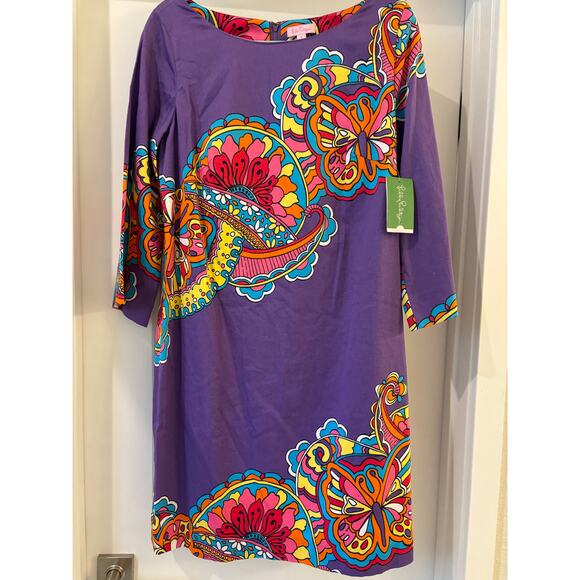 Lilly Pulitzer SHAUNA PRINTED DRESS POP Purple Optical Confusion Size 12 NWT - Picture 1 of 7